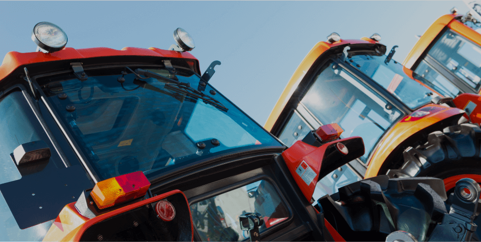 lined up ag equipment